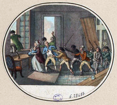 L'uccisione di Jean Hugon de Basseville all'interno in una stampa d'epoca