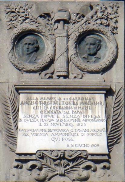 Lapide in memoria dei carbonari Targhini e Montanari