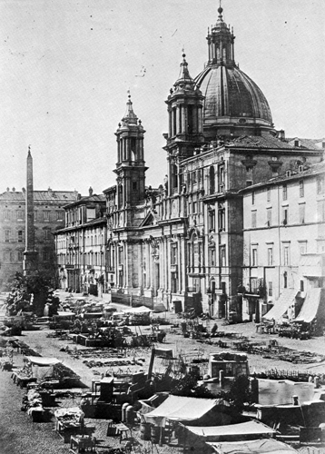 Il mercato di Piazza Navona nel 1860